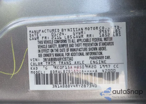 2024 Nissan Sentra S Xtronic Cvt из США, поврежденный, VIN 3N1AB8BV4RY287340